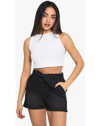 Boohoo - Paper Bag Waist Denim Short - Lyst