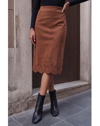 Roman - Faux Suede Laser Cut Pencil Skirt - Lyst