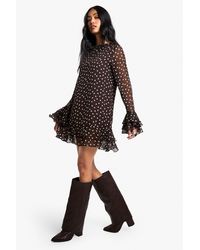 Boohoo - Polka Dot Chiffon Smock Dress - Lyst