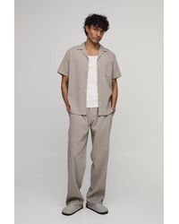 BoohooMAN - Regular Fit Irregular Pleat Texture Short Sleeve Shirt And Relaxed Trouser Set - Lyst