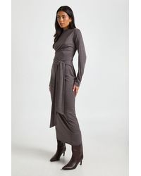 Boohoo - Marl Long Sleeve Tie Waist Midaxi Dress - Lyst