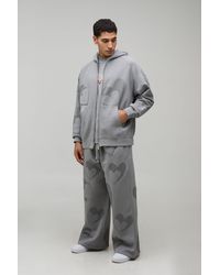 BoohooMAN - Oversized Boxy Heart Applique Hoodie And Wide Leg Tracksuit - Lyst