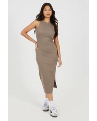 Brave Soul - Crew Neck Bodycon Midi Dress With Slit Detail - Lyst