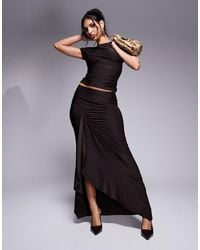 Kaiia - Exclusive Double Layered Slinky Drape Detail Maxi Skirt Co-Ord - Lyst