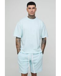 BoohooMAN - Tall Official Contrast Stitch Oversized Boxy T-Shirt & Relaxed Jersey Short Set - Lyst