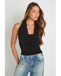 Boohoo - Double Layer Slinky Scarf Neck With Cowl Detail - Lyst