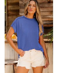 Azura Exchange - Geribbelde Gebreide T-shirt Met Korte Mouwen - Lyst