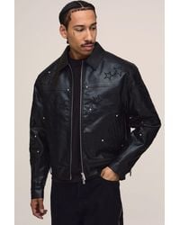 BoohooMAN - Boxy Fit Pu Star Applique Harrington Jacket - Lyst