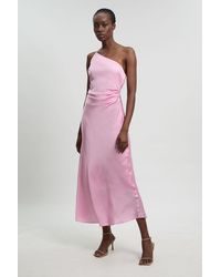 Karen Millen - Viscose Satin Asymmetric Detail Midi Dress - Lyst