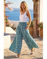 Roman - Floral Leaf Shirred Palazzo Stretch Trouser - Lyst