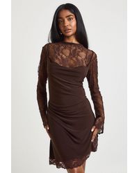 Boohoo - Lace High Neck Flare Sleeve Dress With Slinky Cowl Cami - Lyst