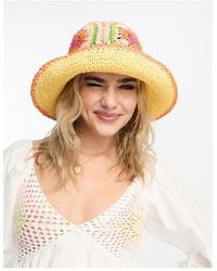 ASOS - Straw Crochet Bucket Hat With Floral Design-Multi - Lyst