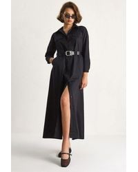 Bianco Lucci - Long Sleeve Maxi Dress With Button Closure And Shirt Collar - Lyst