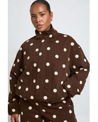 Boohoo - Plus Polka Dot Funnel Neck Denim Bomber Jacket - Lyst