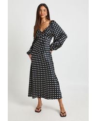 Boohoo - Polka Dot Volume Sleeve Satin Midaxi Dress - Lyst