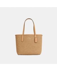 COACH - Straw Leather Mix Mini City Tote Bag - Lyst
