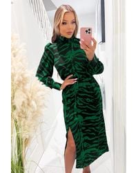 AX Paris - Animal Print High Neck Long Sleeve Midi Dress - Lyst