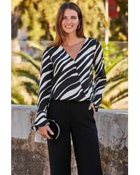 Sosandar - Abstract Print Wrap Front Blouse - Lyst