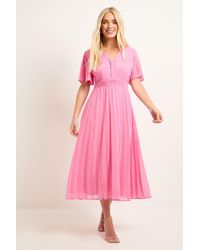 Wallis - Petite Chiffon Pleated Sleeve Midi Dress - Lyst