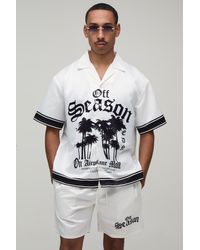 BoohooMAN - Oversized Half Sleeve Off Season Print Satin Shirt & Short Set - Lyst