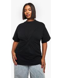 Boohoo - Plus Ruched Knot Detail Short Sleeve Top - Lyst