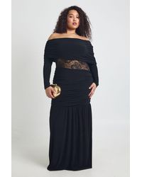 Boohoo - Plus Asymmetric Neckline Lace Insert Long Sleeve Maxi Dress - Lyst