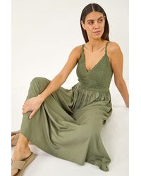 Roman - Crochet Strappy Midi Dress - Lyst