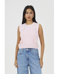Brave Soul - Knitted Crew Neck Tank With Crochet Shells - Lyst