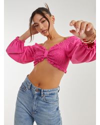 Pink Vanilla - Twist Front Balloon Sleeve Crop Top - Lyst