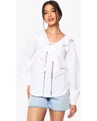 Boohoo - Ruffle Cutwork Trim Blouse - Lyst