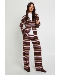 Boohoo - Tall Super Soft Rib Knitted Boyfriend Cardigan And Wide Leg Trouser Co-Ord - Lyst