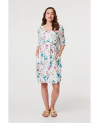 Izabel London - Floral 3/4 Sleeve Short Shift Dress - Lyst