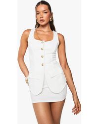 Boohoo - Button Through Longline Waistcoat And Mini Skirt Co-Ord - Lyst
