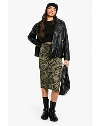 Boohoo - Zebra Print Rib Side Split Midi Skirt - Lyst