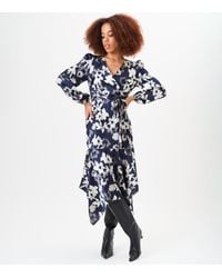Gini London - Assymetrisches Wickel-Midikleid Mit Saum - Lyst