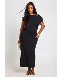 Boohoo - Plus Crepe Asymmetric Neck Drape Midi Dress - Lyst