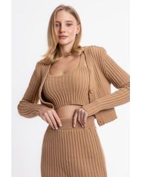 Hiccup - 3 Pieces: Knitted Ribbed Cropped Cardigan & Scoop Neck Tank Top & High Waist Slit Maxi Skirt - Lyst