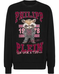 Philipp Plein - Hoodies & Sweatvesten ,Zwart ,Katoen Fleece Sweatshirt College Raccoon - Lyst