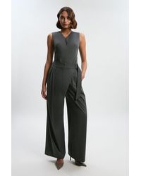 Karen Millen - Petite Polished Viscose Belted Tailored Wide Leg - Lyst