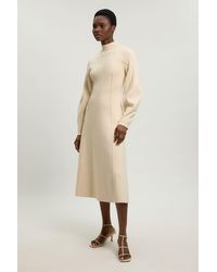 Karen Millen - Wool Look Rounded Sleeve High Neck Knit Midi Dress - Lyst