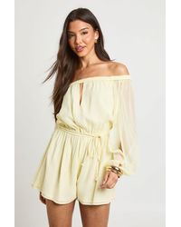 Boohoo - Chiffon Bardot Volume Sleeve Playsuit - Lyst