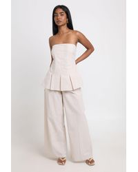 Boohoo - Stripe Linen Look Bandeau And Wide Leg Trouser Co-Ord - Lyst