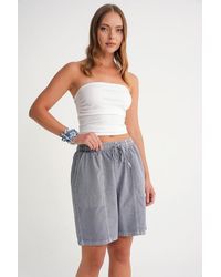 MixRay - High Waist Cotton Drawstring Mini Shorts - Lyst
