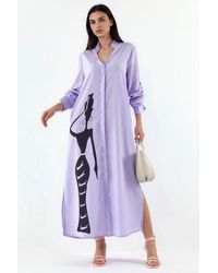 Msn-Collection - Text Print Maxi Shirt Dress - Lyst