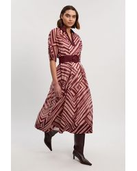 Karen Millen - Printed Organdie Plunge Collared Maxi Dress - Lyst