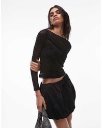 SNDY'S - Slash Neck Cropped Mesh Long Sleeve Top - Lyst