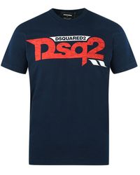 DSquared² - Blauw T-shirt Met Dsq2-logo In Cool Fit-pasvorm - Lyst