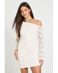 Boohoo - Premium Crochet Lace Off The Shoulder Mini Dress - Lyst