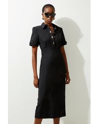 Karen Millen - Essential Techno Shirt Sleeve Woven Dress With Hardware - Lyst