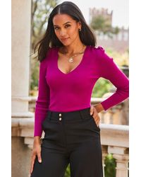 Sosandar - Fine Knit Jumper With Button Shoulders - Lyst